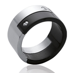 Bague alliance homme noire, en acier et ruthenium