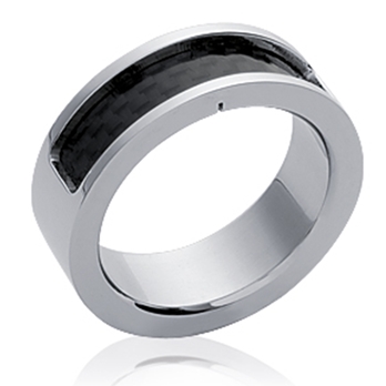 Bague alliance homme bicolore acier et carbone