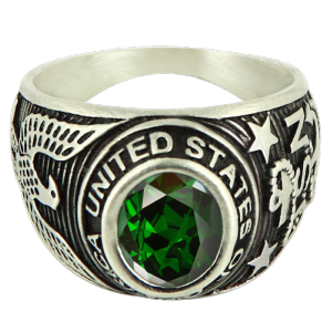 Chevalière universitaire homme argent vintage vert émeraude