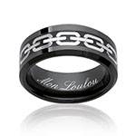 Bague alliance homme acier et rhutenium, motif chainon