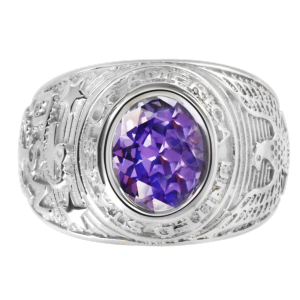 chevalière universitaire homme argent  couleur améthyste 