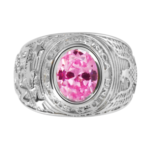 Chevalière universitaire argent 925 couleur quartz rose