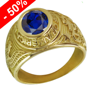 Bague américaine universitaire en or 9K - bleu saphir - Design Orleac 