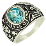 Chevalière universitaire homme argent vintage bleu clair