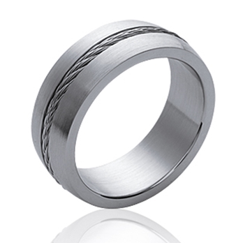 Bague alliance homme acier et cable