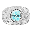 Bague américaine universitaire argent 925 aigue-marine - Modèle Orleac