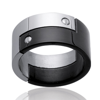 Bague alliance homme noire, en acier et ruthenium