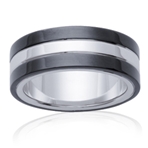 Bague alliance homme bicolore, en acier et ruthenium