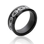 Bague alliance homme acier et rhutenium, motif chainon